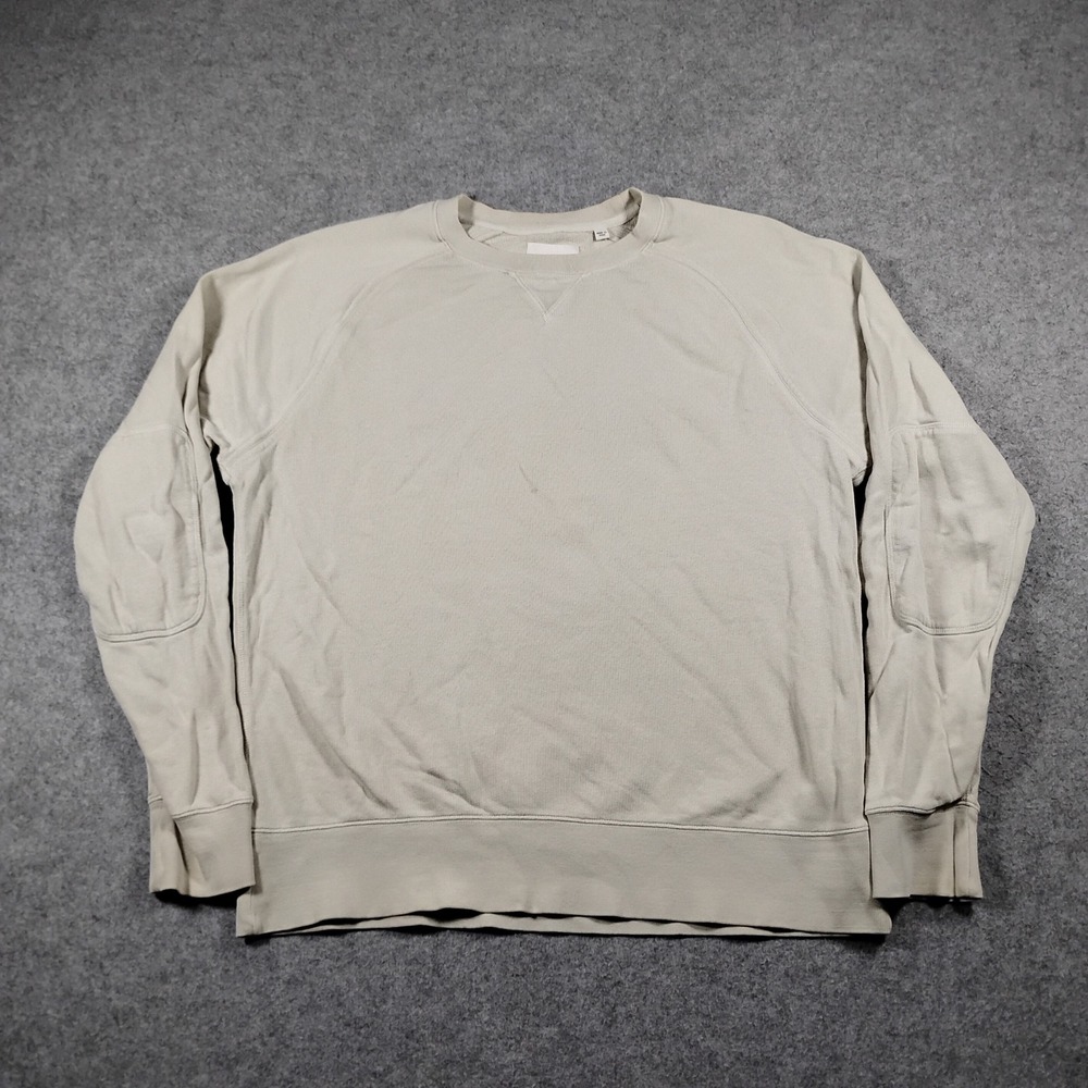Billy Reid Men's Beige Cotton Raglan Crewneck Sweatshirt Elbow Patches Size M